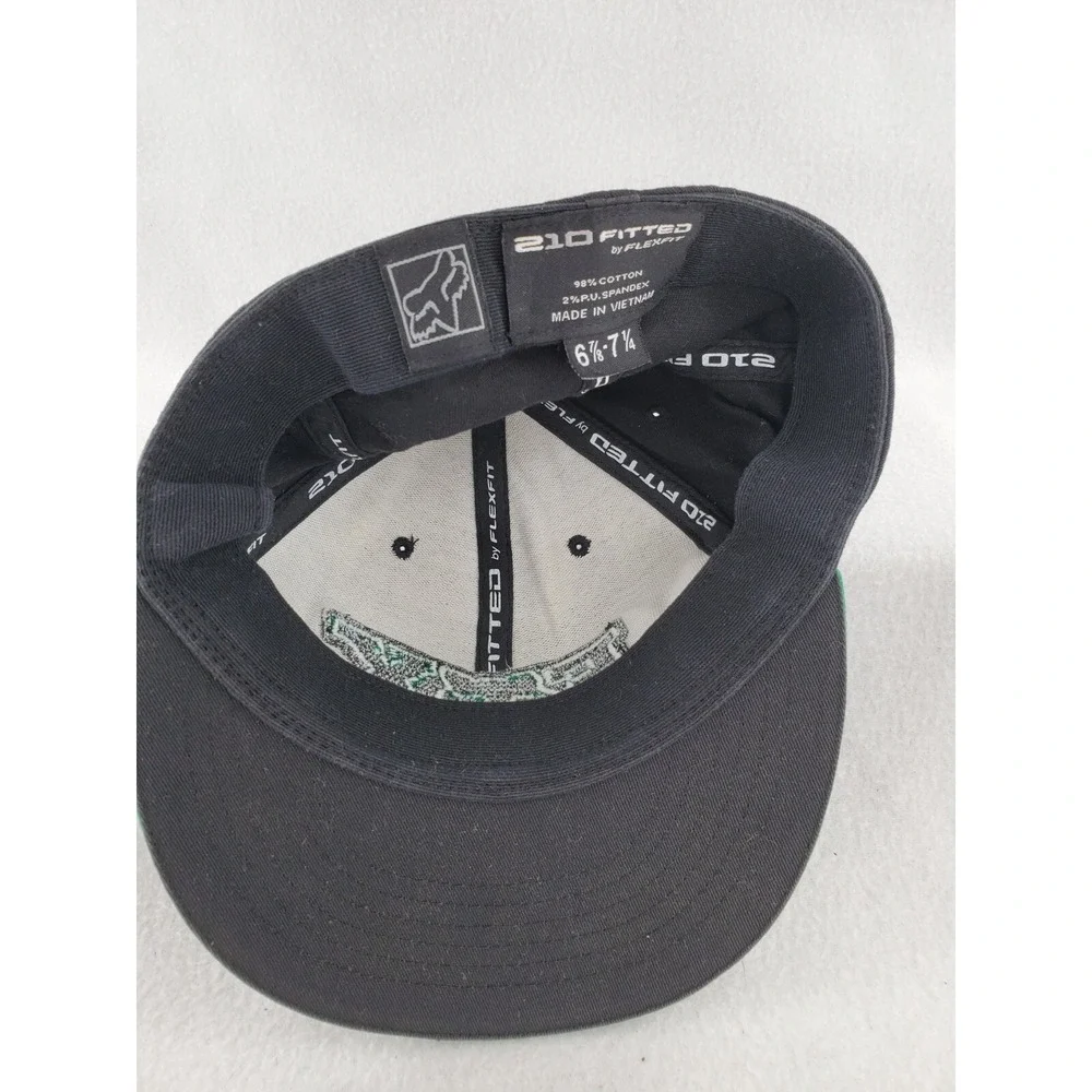 Fox Racing Hat Cap Mens Black Teal Flexfit 210 Fitted 6-7/8 7-1/4 Flat Brim